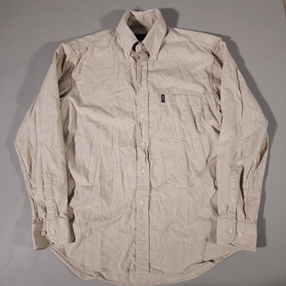 Ermenegildo Zegna Shirt Mens M Beige Cotton Flannel Button Down Made in Italy